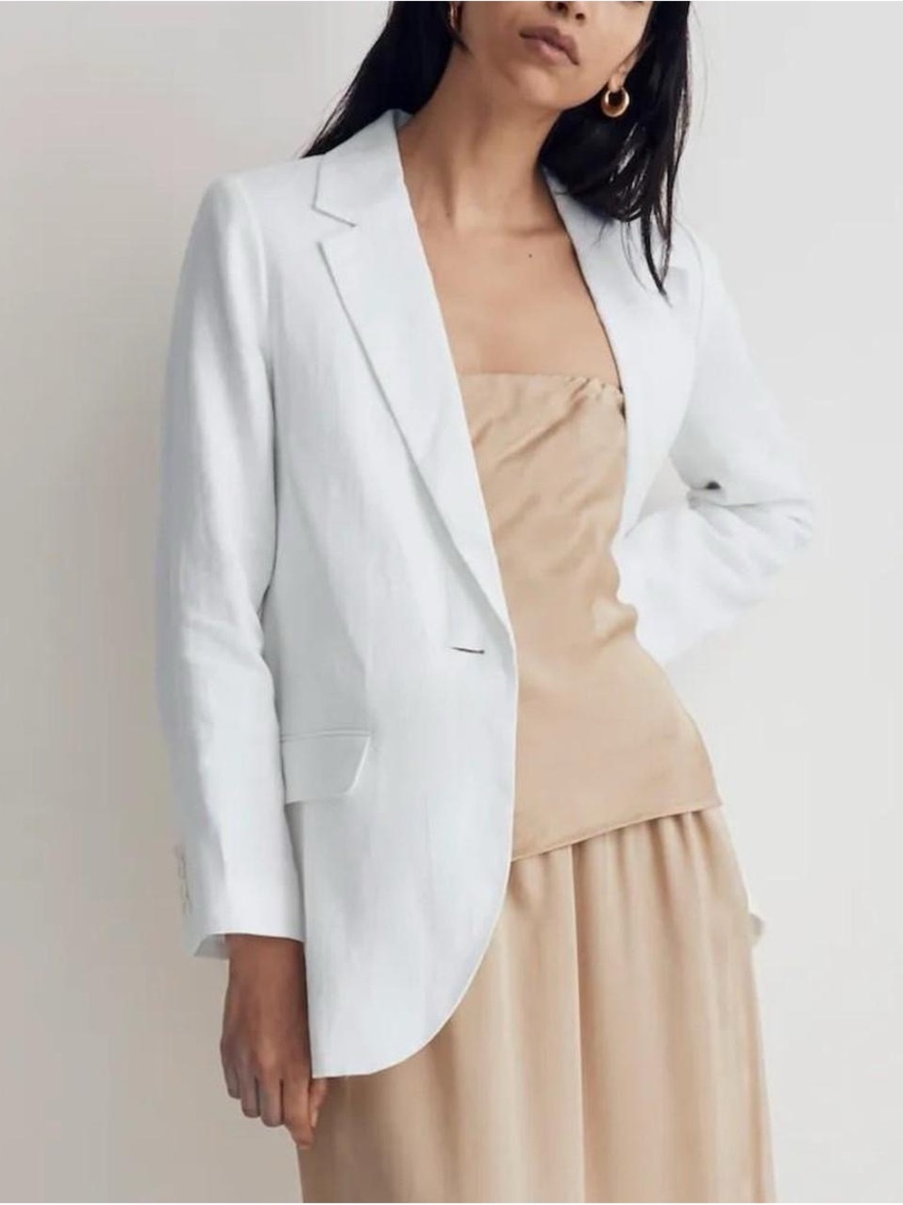 Madewell White Single-Button linen Larsen Tailored Blazer